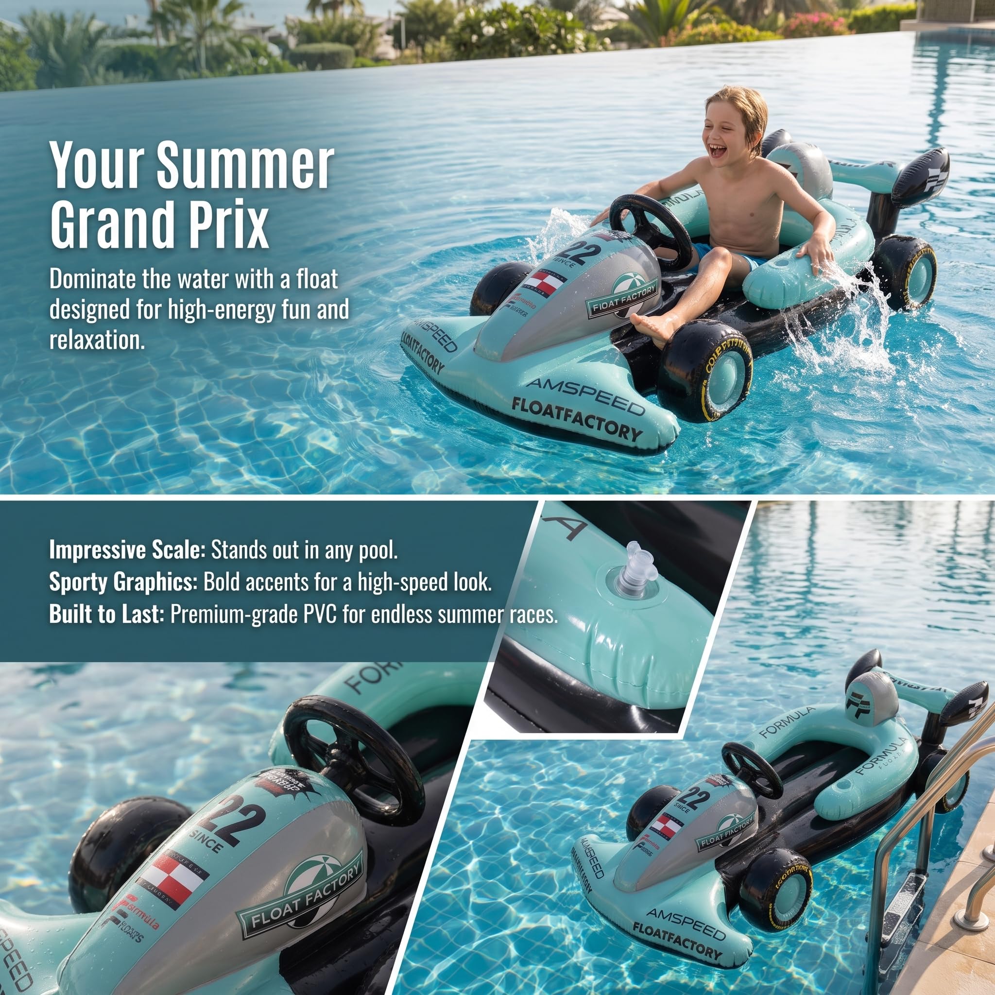 Formel-Rennwagen-Design-Rennauto aufblasbar aufblasbares Rennauto Lenkrad Go-Kart Schwimmring