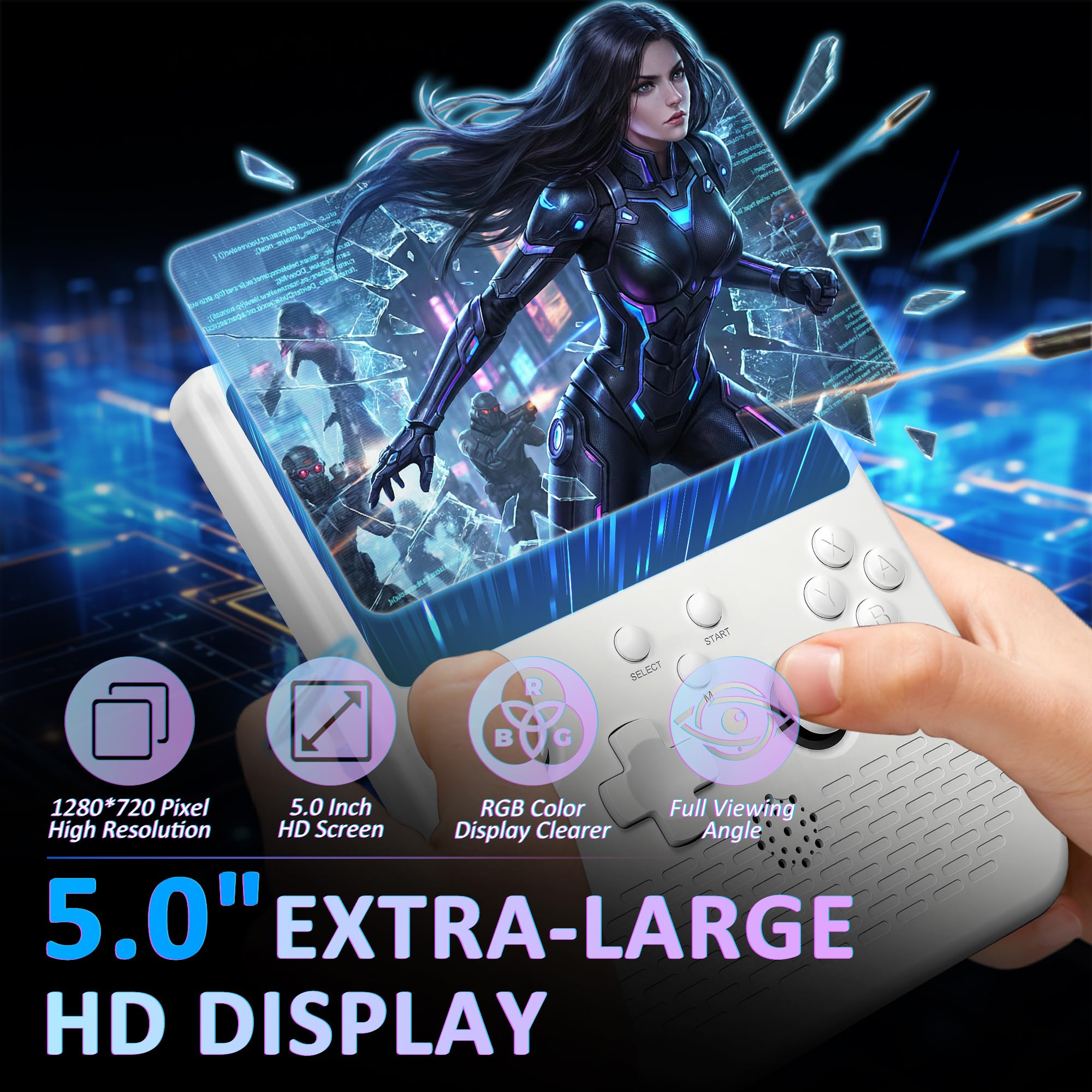 H5 Console de jeu portable avec écran IPS HD de 5,0" rétro - Arcade vidéo portable intégrée - Plus de 40 000 jeux classiques - Carte TF de 256 Go - Prend en charge plus de 34 émulateurs avec batterie