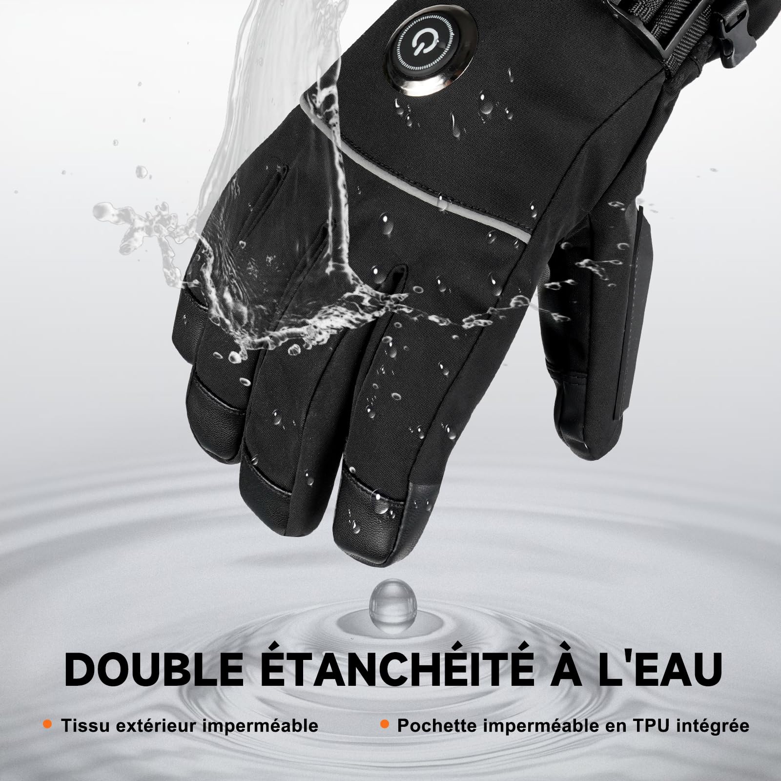 Gants Chauffants, 5V 6000mAh Électrique Rechargeable Gant Chauffant pour Homme Femme, 3 Niveaux De Chauffage Gants d'hiver Imperméables Écran Tactile pour Sports - Moto, Vélo