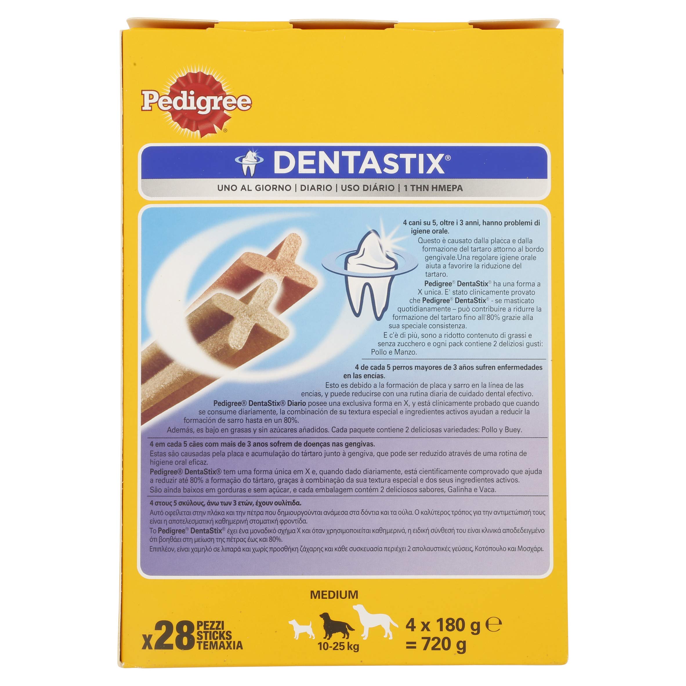 Pedigree Dentastix Snack pour l'hygiène buccale pour chien moyen de 10 à 25 kg, 180 g, 112 pièces, 28 unités, lot de 4
