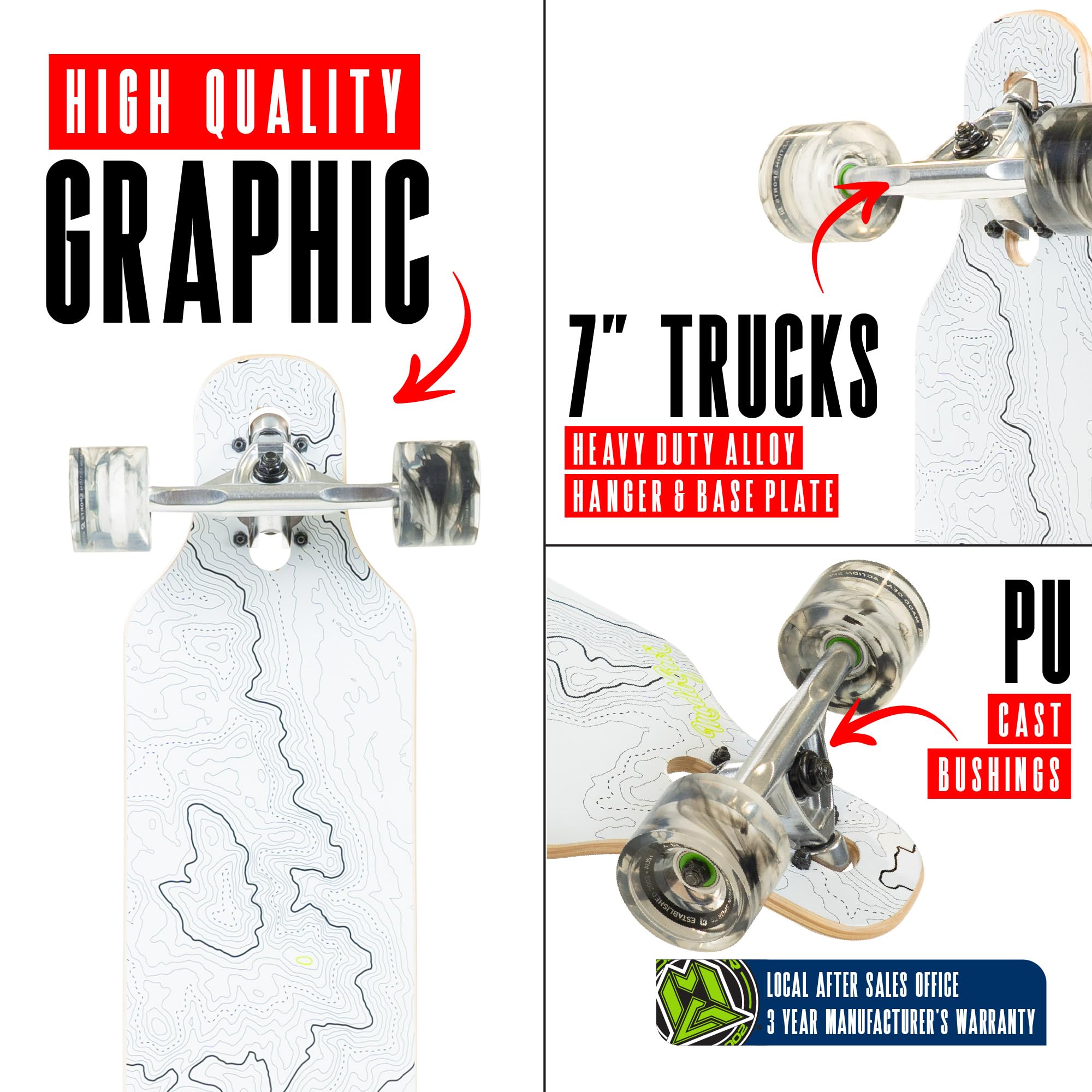 Skateboard Cruiser per adulti e ragazzi, tavola leggera in acero da 78,7 cm, ruote lisce da 70 mm, longboard Madd Gear