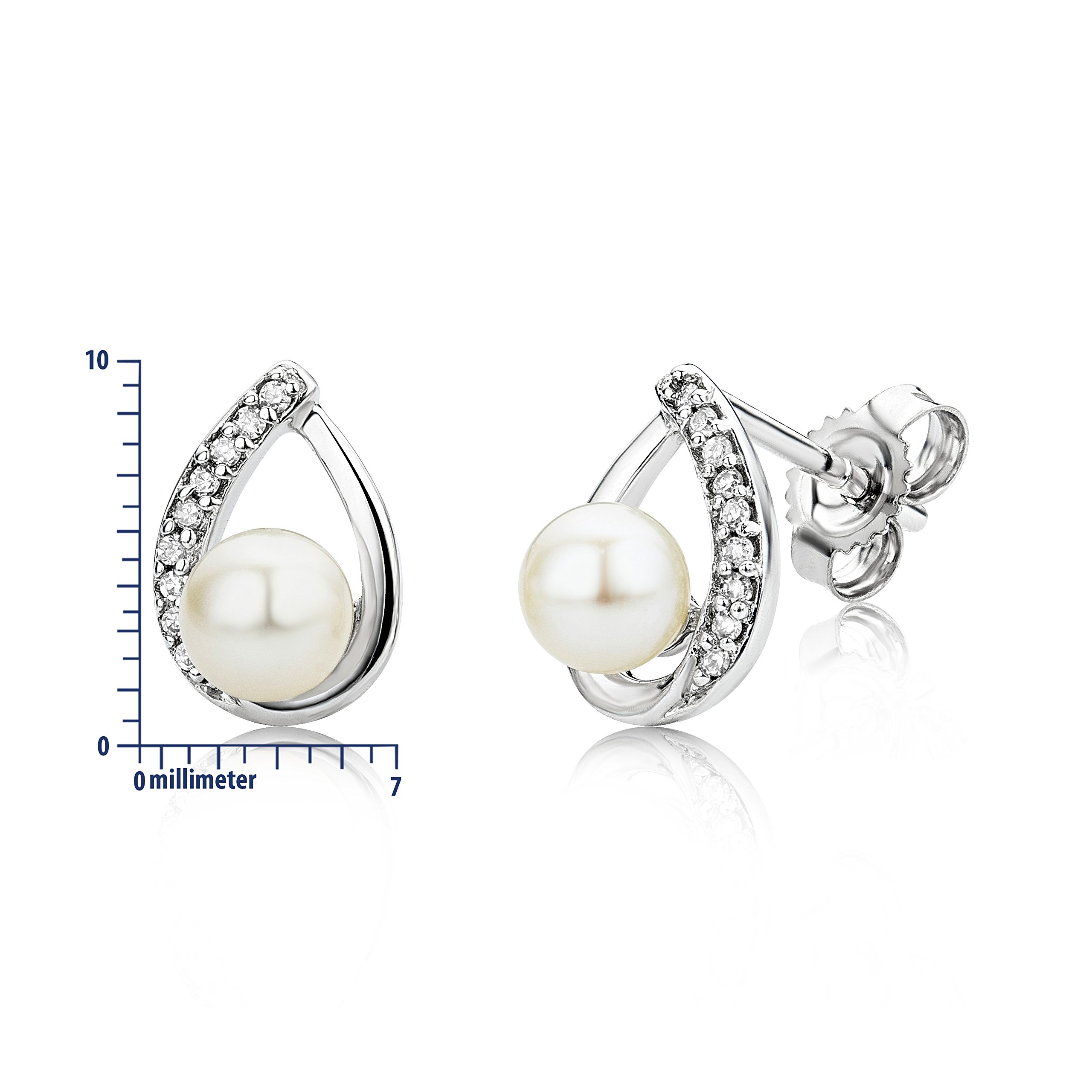 Miore USP031EW - Pendientes de oro blanco de 9 quilates con diamante (.06) con cierre de mariposa a presión