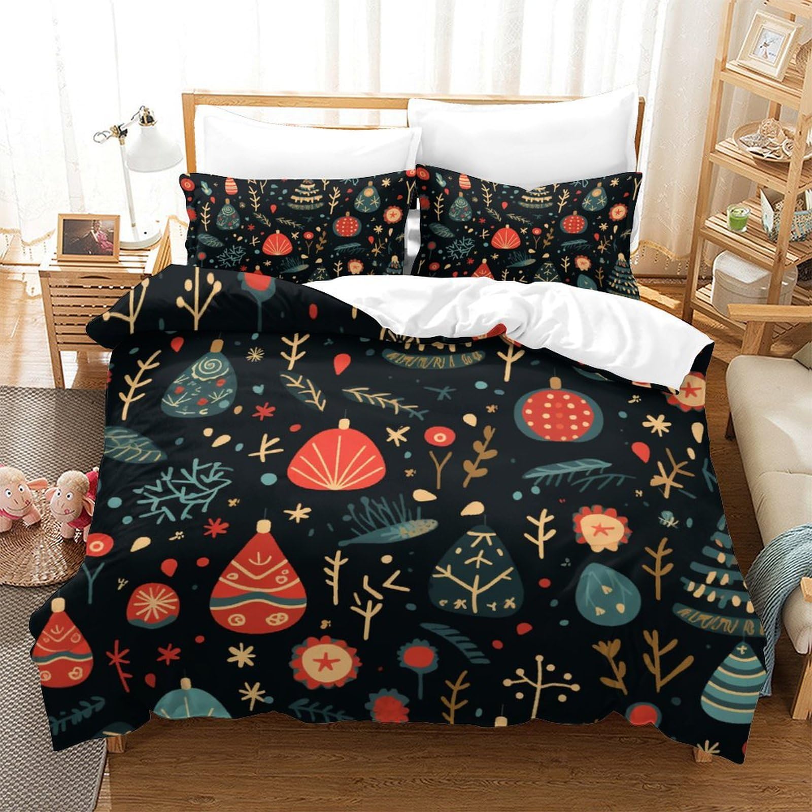 Parure de lit 220x240 Noël en microfibre 3 pièces pour chambre garçon