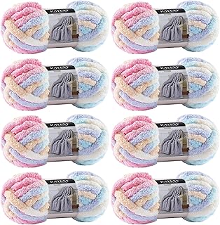 Chunky Chenille Yarn for Hand Knitting 8 Jumbo Pack, Jumbo Chunky Yarn for Hand Soft Blanket Knitting, Bulky Thick Fluffy Yarn for Crocheting (Marshmallow Color)