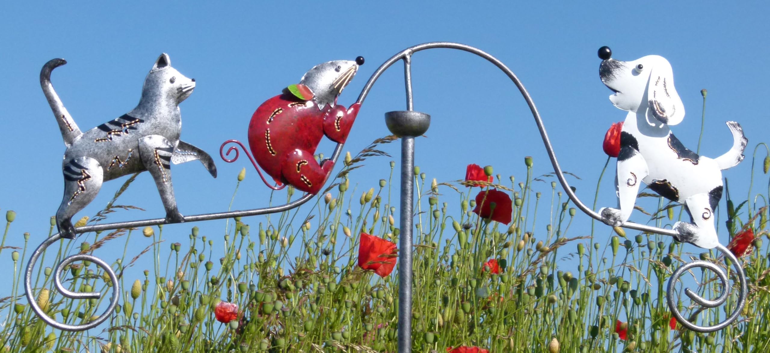 Pommerntraum ®| Windspiel Metallwindspiel Hund Katze Maus Gartenstecker | Gartendeko Balkondeko Gartenkunst Gartenpendel Hund Katze Maus Hundedeko Katzendeko Mäusefigur Tierfigur (HUND KATZE MAUS)