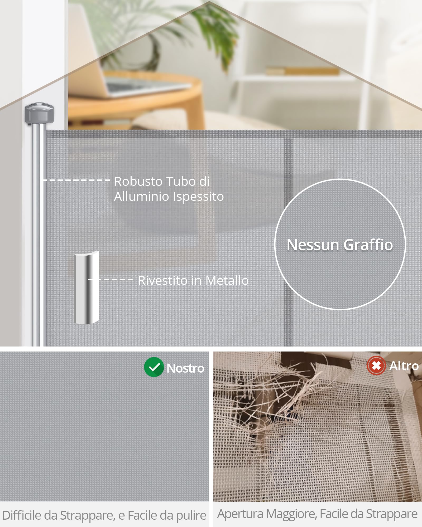 HOMGEN Cancello per Scale Retrattile Durevole Cancello Retrattile per Bambini 180cm con manopole Facile da Installare Cancello Retrattile per Cani Alto 86cm Cancello Retrattile Antistrappo -Grigio
