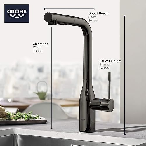 Miniatura 4 de GROHE 30271A00 Essence Grifo de cocina extraíble de doble pulverización de grafito duro (negro pulido)