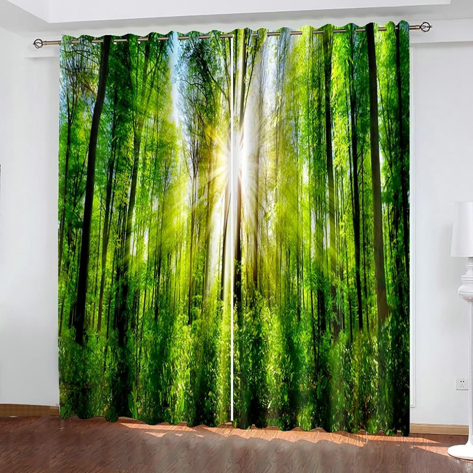 Gualiy Lot de 2 Rideau Salon, Rideaux Occultant Chambre Moderne Paysage Arbres et de Soleil Rideaux 137x214cm