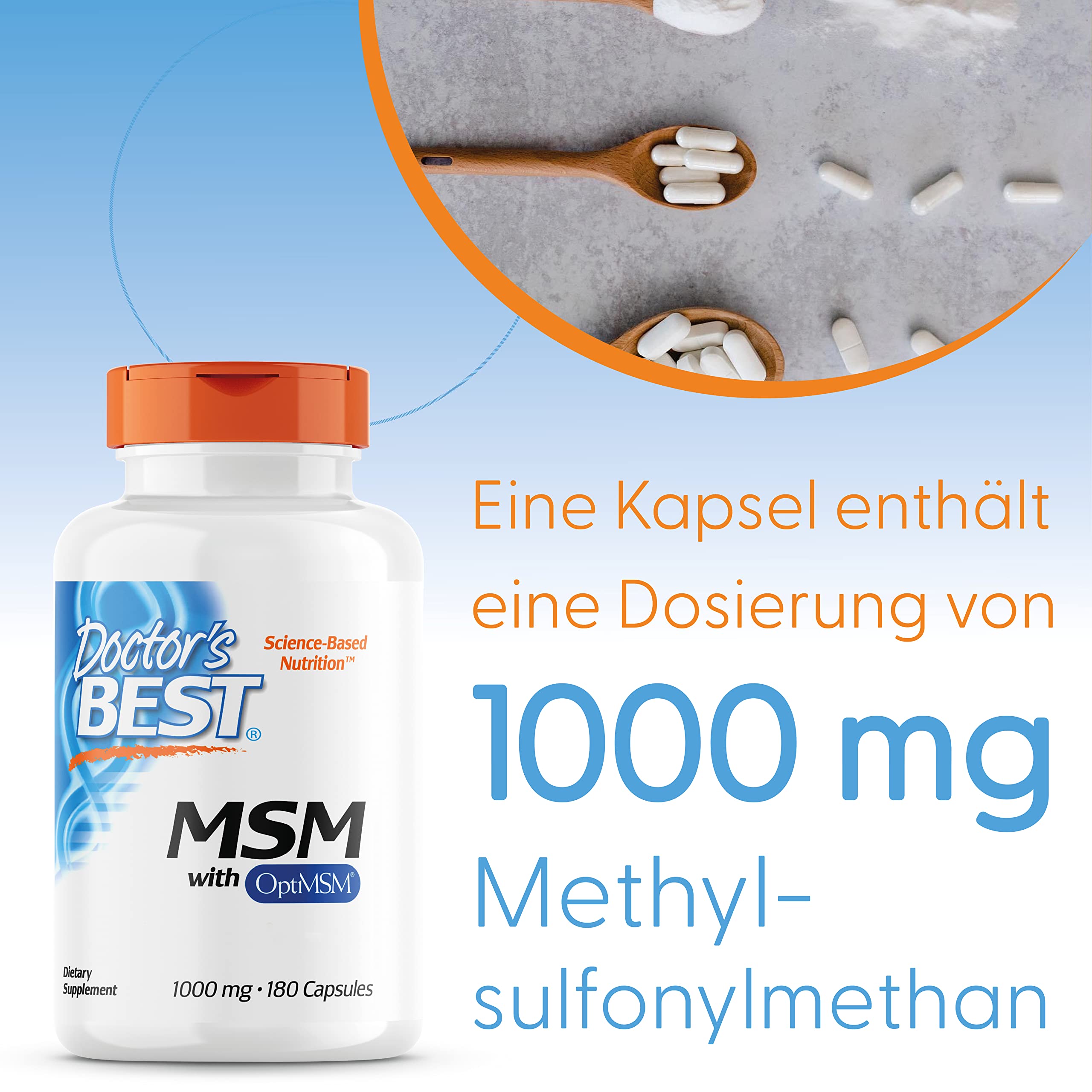 Doctor's Best, MSM mit OptiMSM, 180 Kapseln, 3000mg MSM je Dosis, Glutenfrei, GMO frei, Geschmacksneutral
