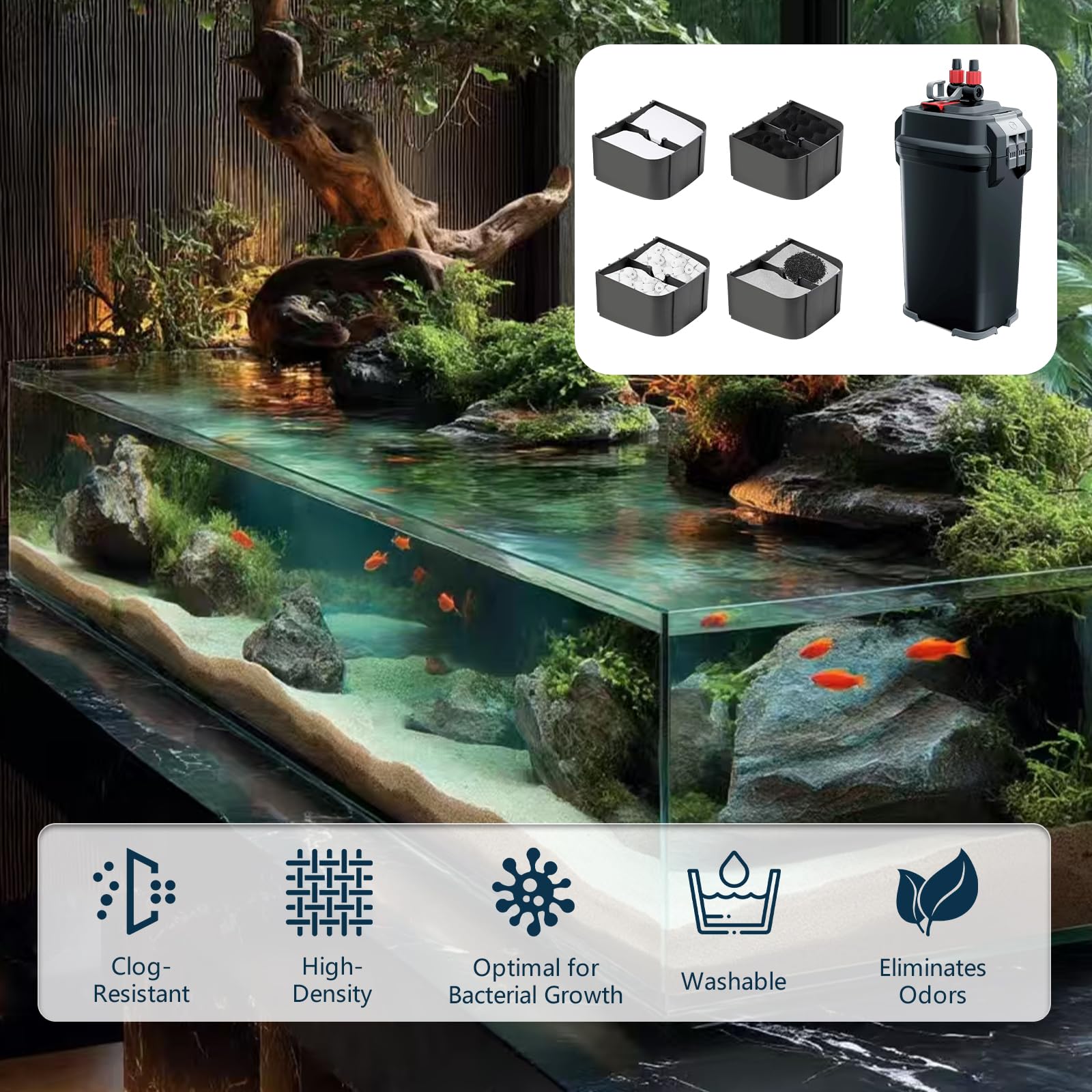 PROUDSCREW 30 Pack Replacement Filter Media Kit Compatible with Fluval 406/407 Aquarium Filters, Including Bio Ceramic Rings, Activated Carbon, Blue, White & Black Bio Foam Value Pack - image 6