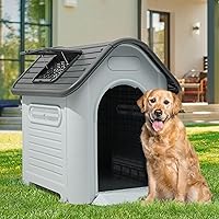 Vista 8 de YITAHOME Dog House Outdoor Plastic Doghouse Water Resistant Pet House with Adjustable Skylight and Elevated Base for Small, Medium, and Large Dogs