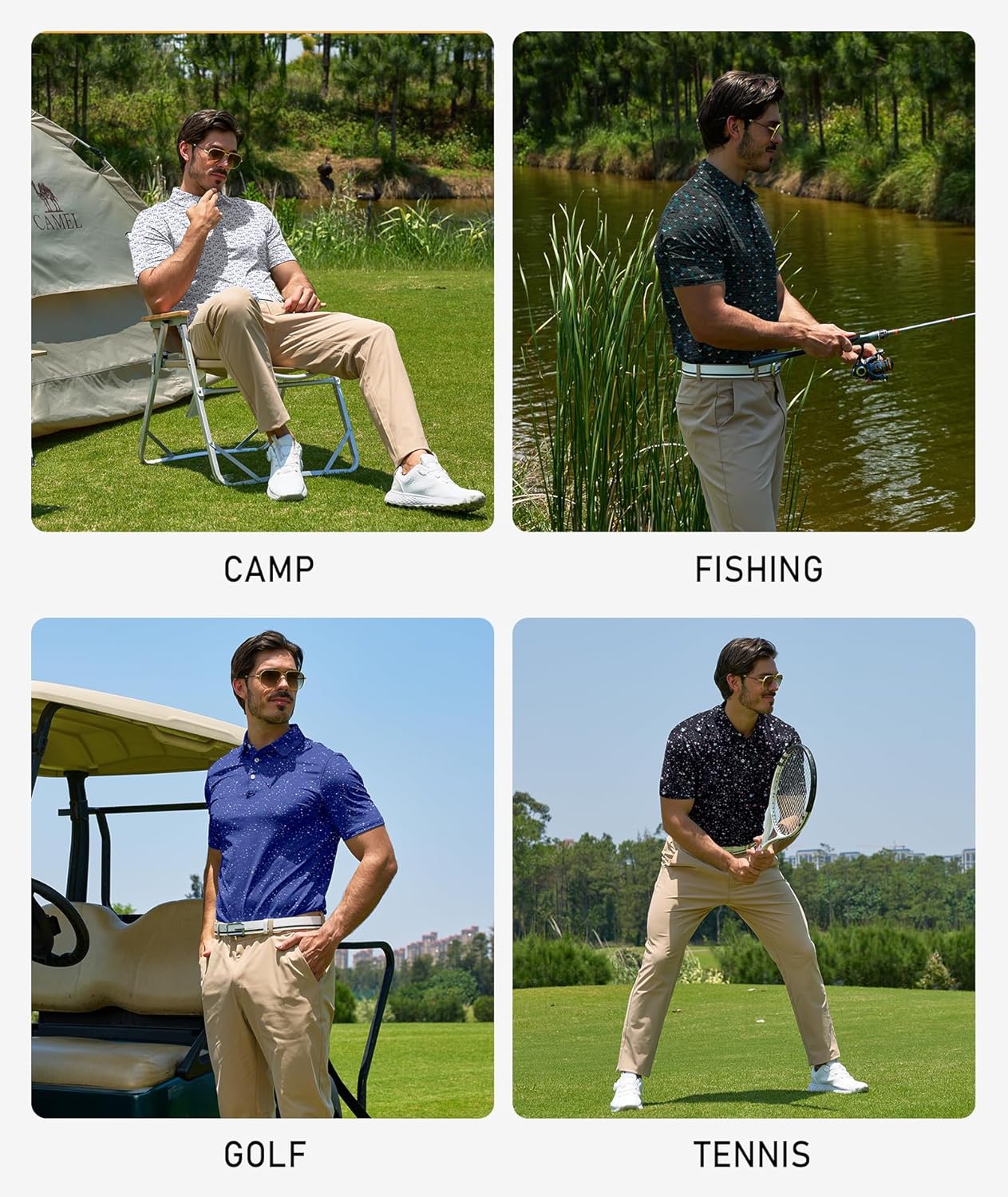 ZITY 5 Pack Mens Golf Shirt Short Sleeve UPF 50+ Moisture Wicking Performance Print Patterns Casual Golf Polo Shirts for Men