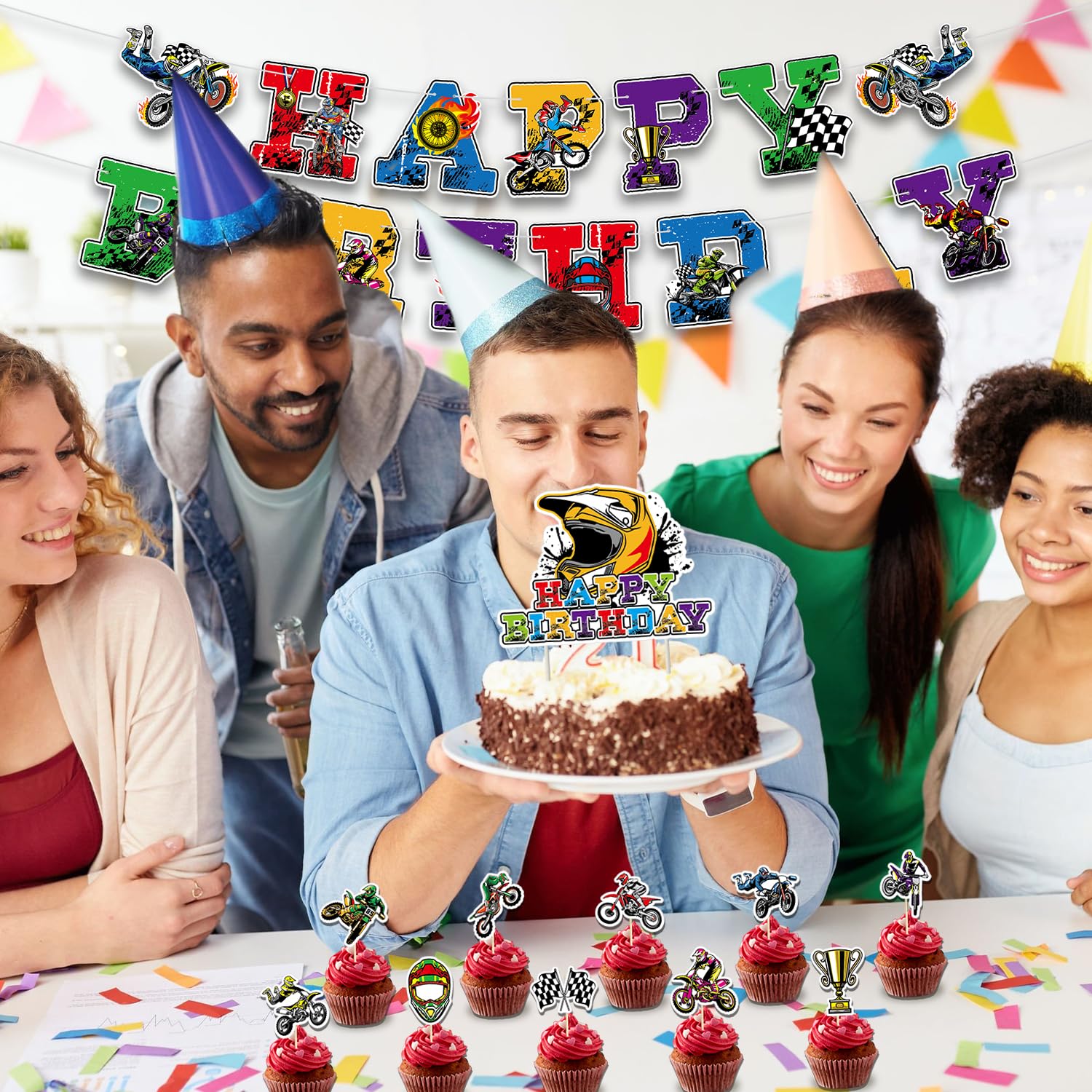 Dirt Bike Party Decoration Motocross Birthday Party Supplies, Dirt Bike Party Decoration Motocross Birthday Party Supplies Dirt Bike Racing Birthday Banner Backdrop Banner Motocross Racing Banner Happy Birthday 8 thumbnail image