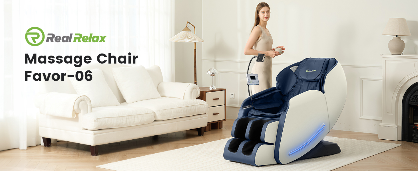 Real Relax 2026 Massage Chair Full Body, Zero Gravity SL-Track Massage Recliner with Added Phone Controller and Holder, Pause Button,Upgraded LCD Screen，APP Control and Child Lock, Favor-06, Blue