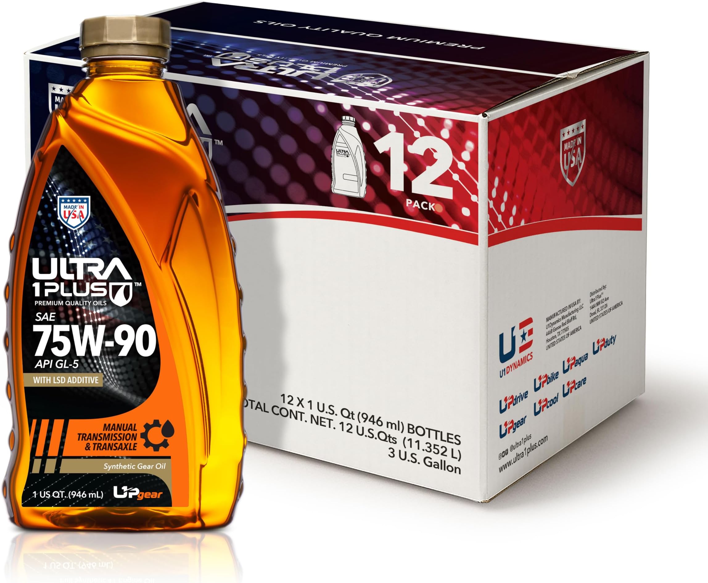 SAE 75W-90 Full Synthetic Gear Oil API GL-5 MT-1 Limited Slip 12 Quarts | Ultimate extreme-pressure protection, outstanding thermal stability, and severe-service durability for GL-5/MT-1