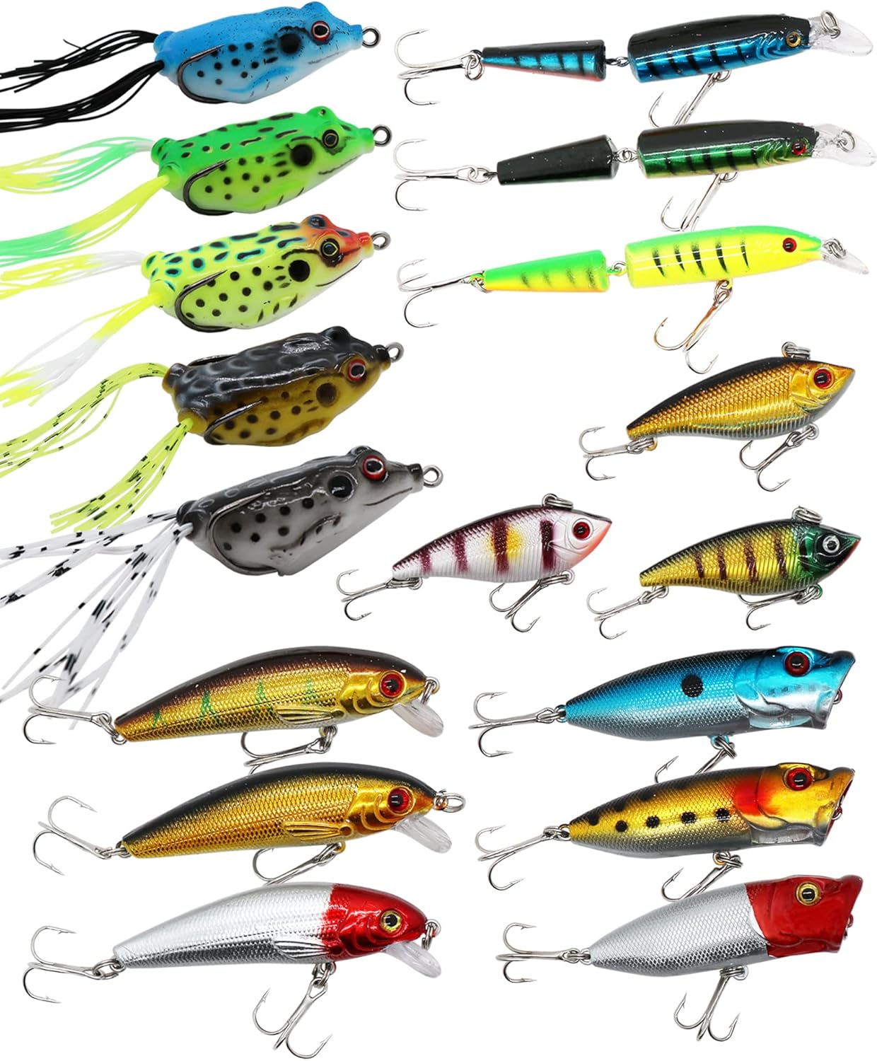 Fishing Lure Set Fishing Spoons Frog Lures Soft Hard Metal Lure Crank Popper Minnow Pencil Jig Hook for Trout Bass Salmon with Tackle Box