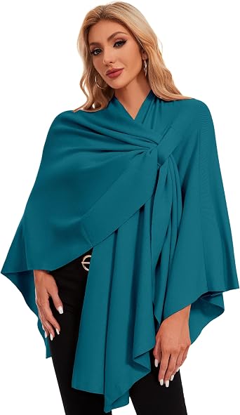 PULI Women Cross Front Shawl Wrap Knit Poncho Cape Warm Travel Wraps
