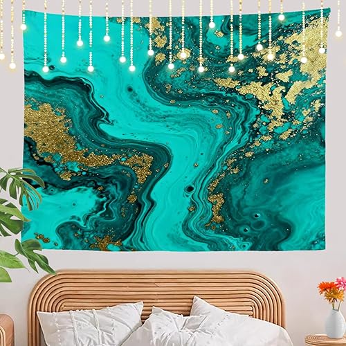 Miniatura 7 de Shrahala Gold Turquoise Wall Tapestry, Green Mixed Wall Hanging Large Tapestry Decoration Polyester Fiber White Hem Around For Dorm Room Bedroom 30