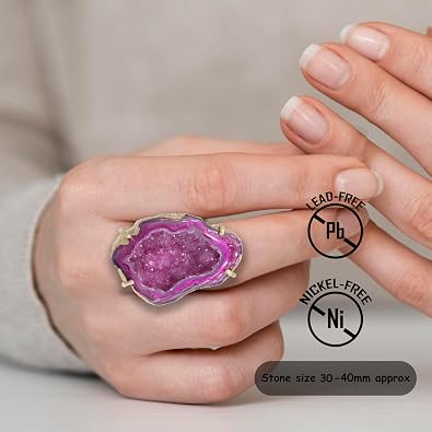 Cleopatra Geode Druzy Adjustable Gold Plated Ring For Women Sparkle Agate Gemstone Handmade Ring Statement Ring 30-40 mm