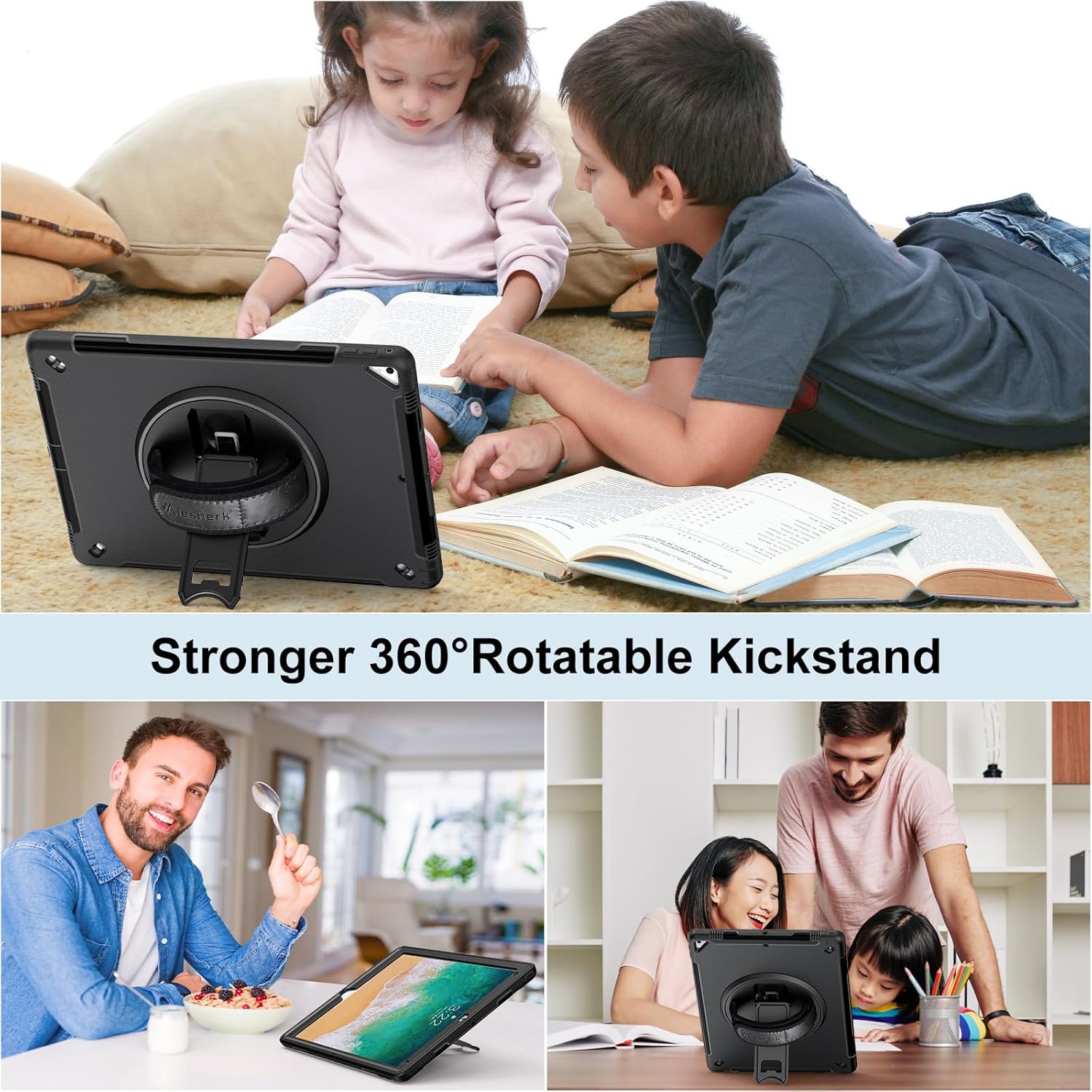 Miesherk Case for iPad Pro 12.9 2nd Generation 2017 & 2015 1st Generation, Heavy Duty Rugged Shockproof Protective Cover w/360°Rotating Stand/Hand/Shoulder Strap/Pencil Holder Black - Image 5