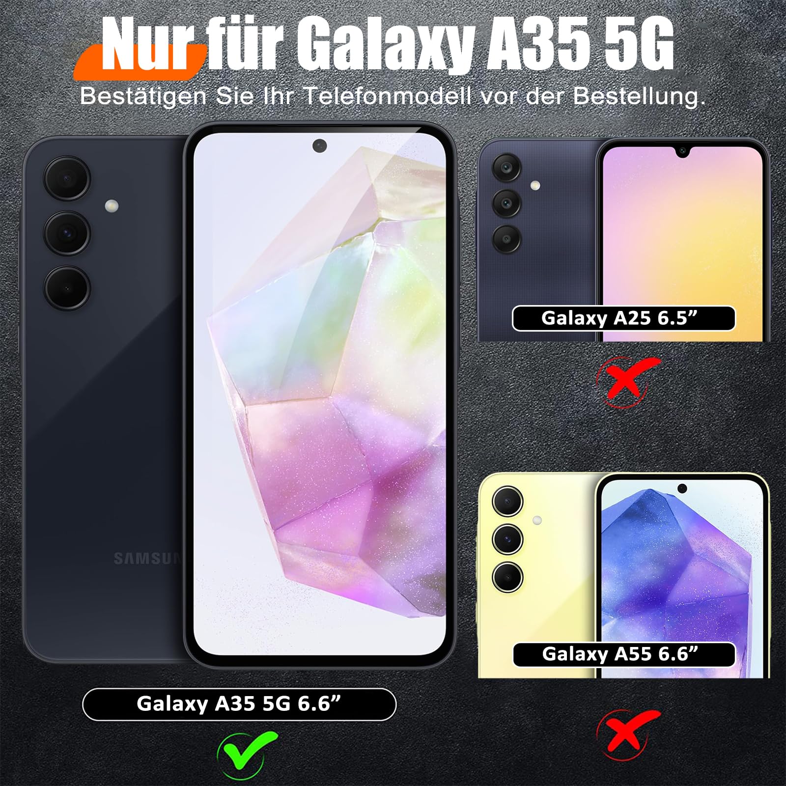 Giyer Cover per Samsung Galaxy A35 5G Custodia con Vetro Temperato, Antiurto Grado Militare 360° Anello Supporto Armor Bumper Case, Antiurto per Samsung A35 5G Cover (Nero)