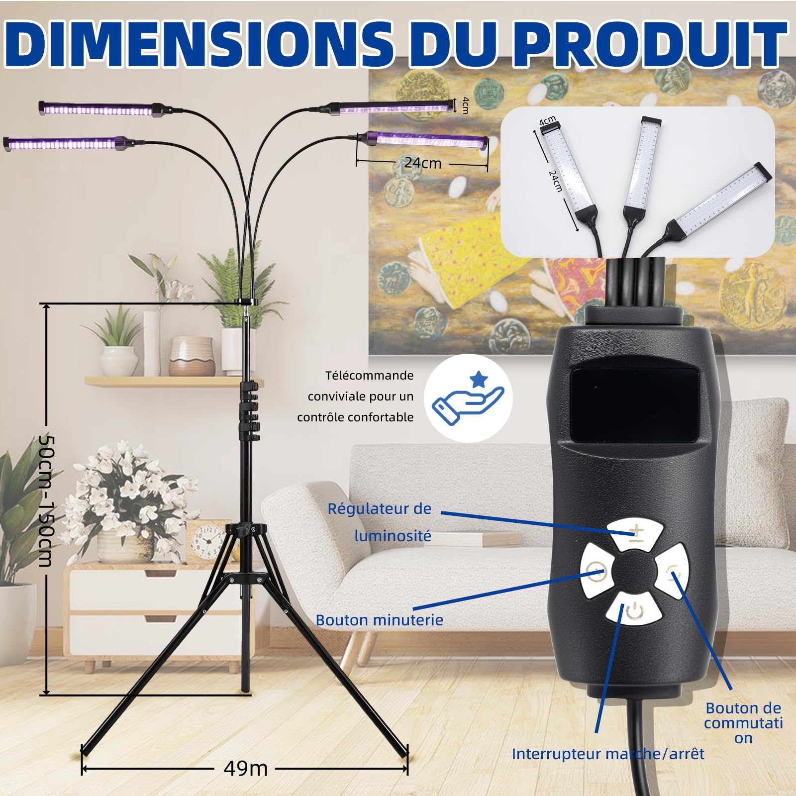 Lampe de bronzage domestique, 432 LED, double support pour la lampe de bronzage haute intensité, 460 nm & 490 nm, lumière bleue, 60 W de puissance, avec lunettes de protection, convient pour le corps