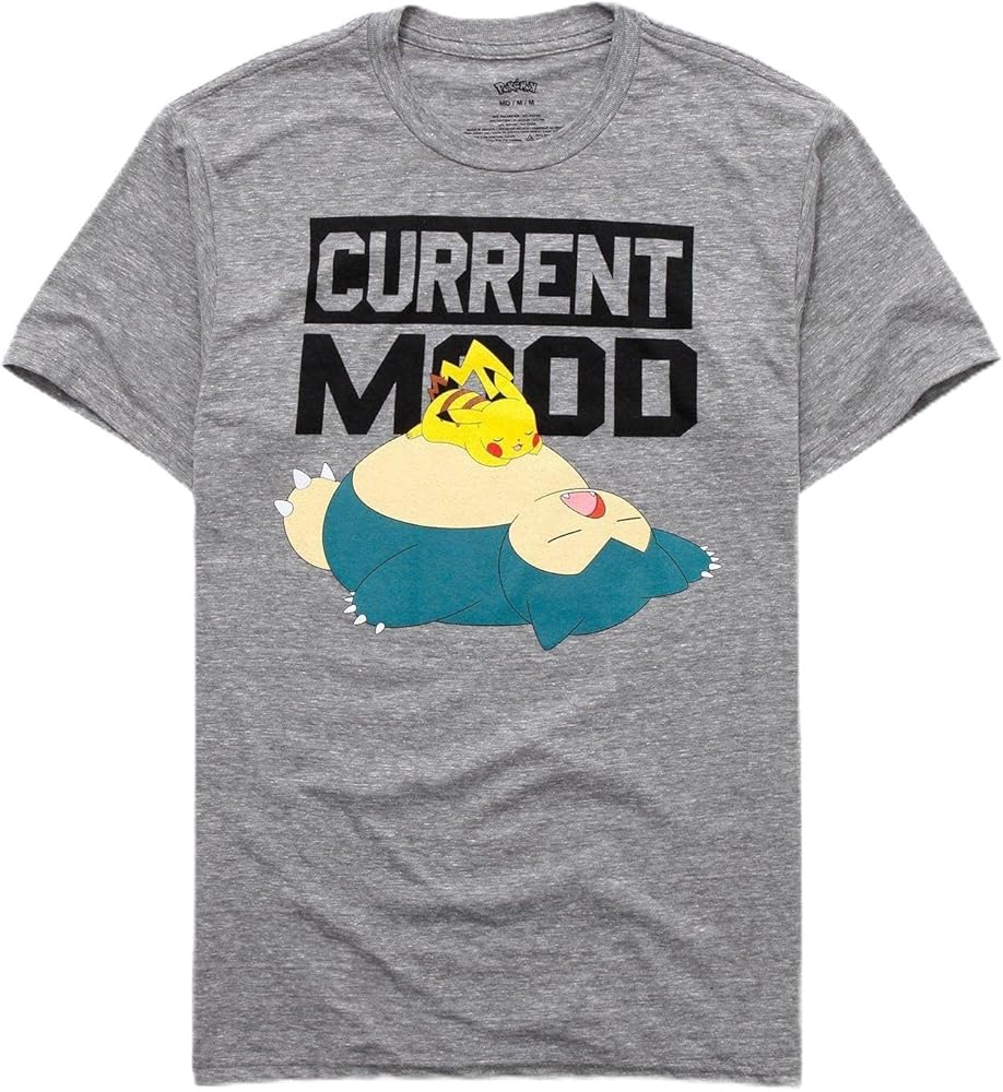 Pokemon Current Mood Pikachu Snoralax T-Shirt(Heather Grey,Small