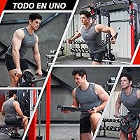 Vista 7 de pooboo Multi-Functional Machine Power Cage, 2000LB Squat Rack, LAT-Pull Down System, Dual Pulley Cable Crossover System, Home Gym Workout Machine