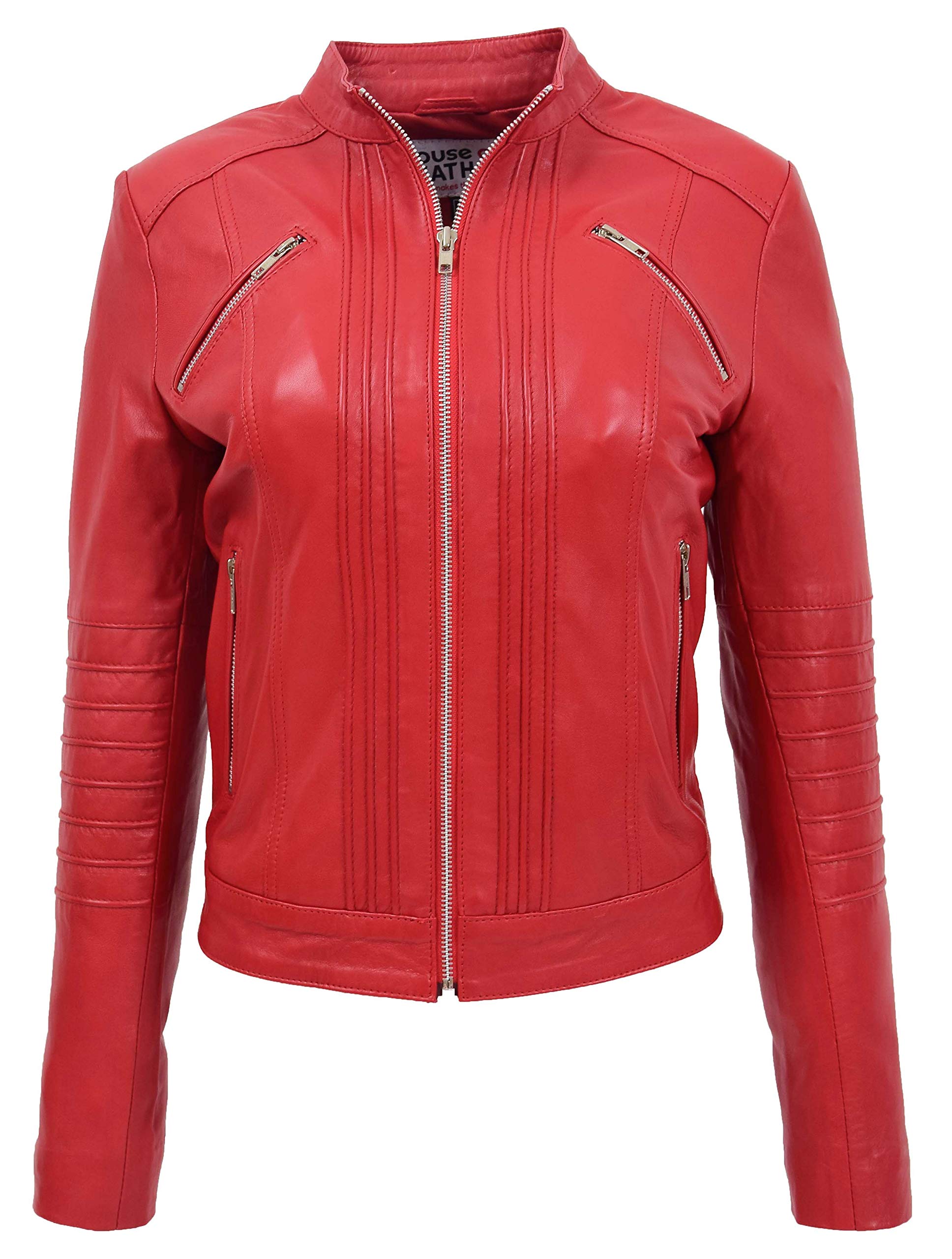 Womens Real Leather Biker Style Classic Jacket Alice (12, Red)