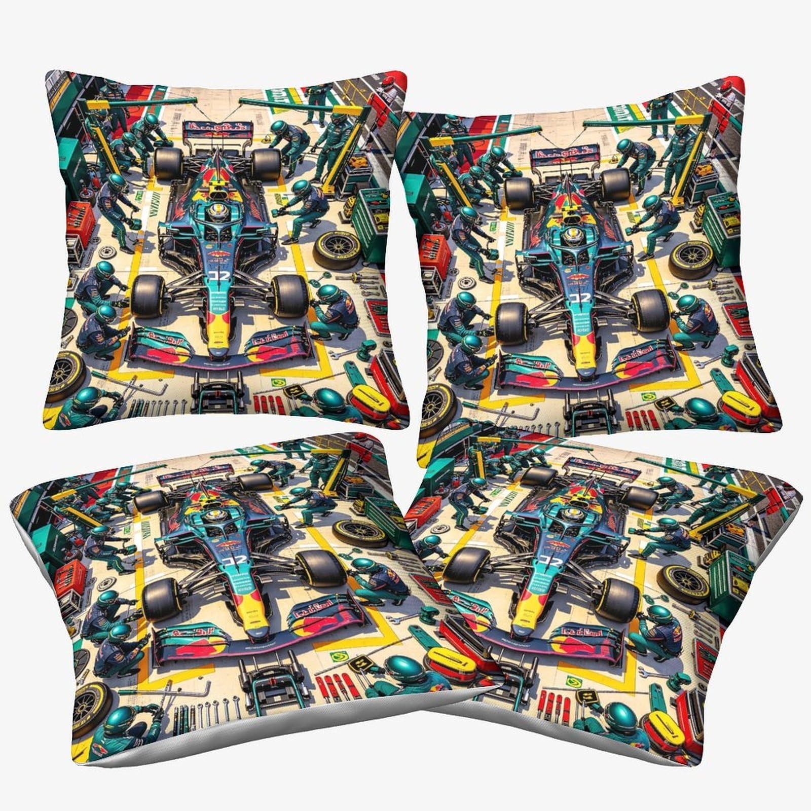 Dafufbw Formulaa Racing-3 Pit Stop Cushion Cover 50X50cm, 4Pcs Formulaa Racing Throw Pillow Cover For Couch Sofa Home Decor, Microfiber