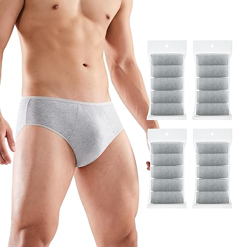 20 Packs Mens Cotton Disposable Underwear Panties Portable Briefs for Travel Fitness Hotel Spa Hospital Mid Waist - X-Large - Gray