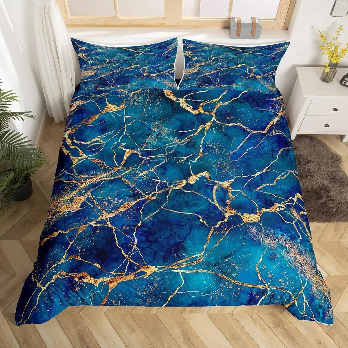 Housse de couette design art abstrait 240x220 aux finitions dorées premium