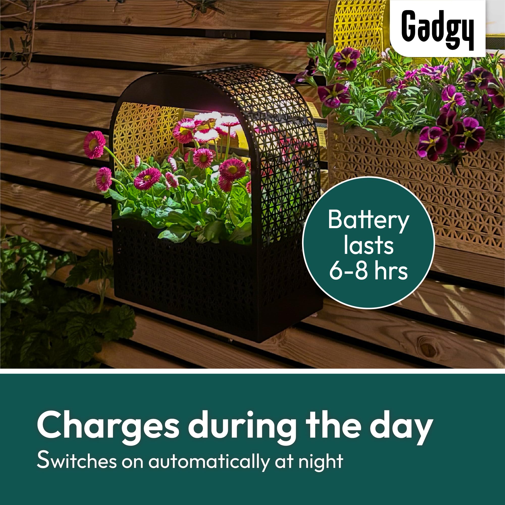 Gadgy Solarna lampa ścienna z doniczką – wazon ścienny, ciepłe, białe światło, dekoracja ścienna, balkon, kwietnik z oświetleniem, odporne na warunki atmosferyczne, oświetlenie ogrodowe, tarasy