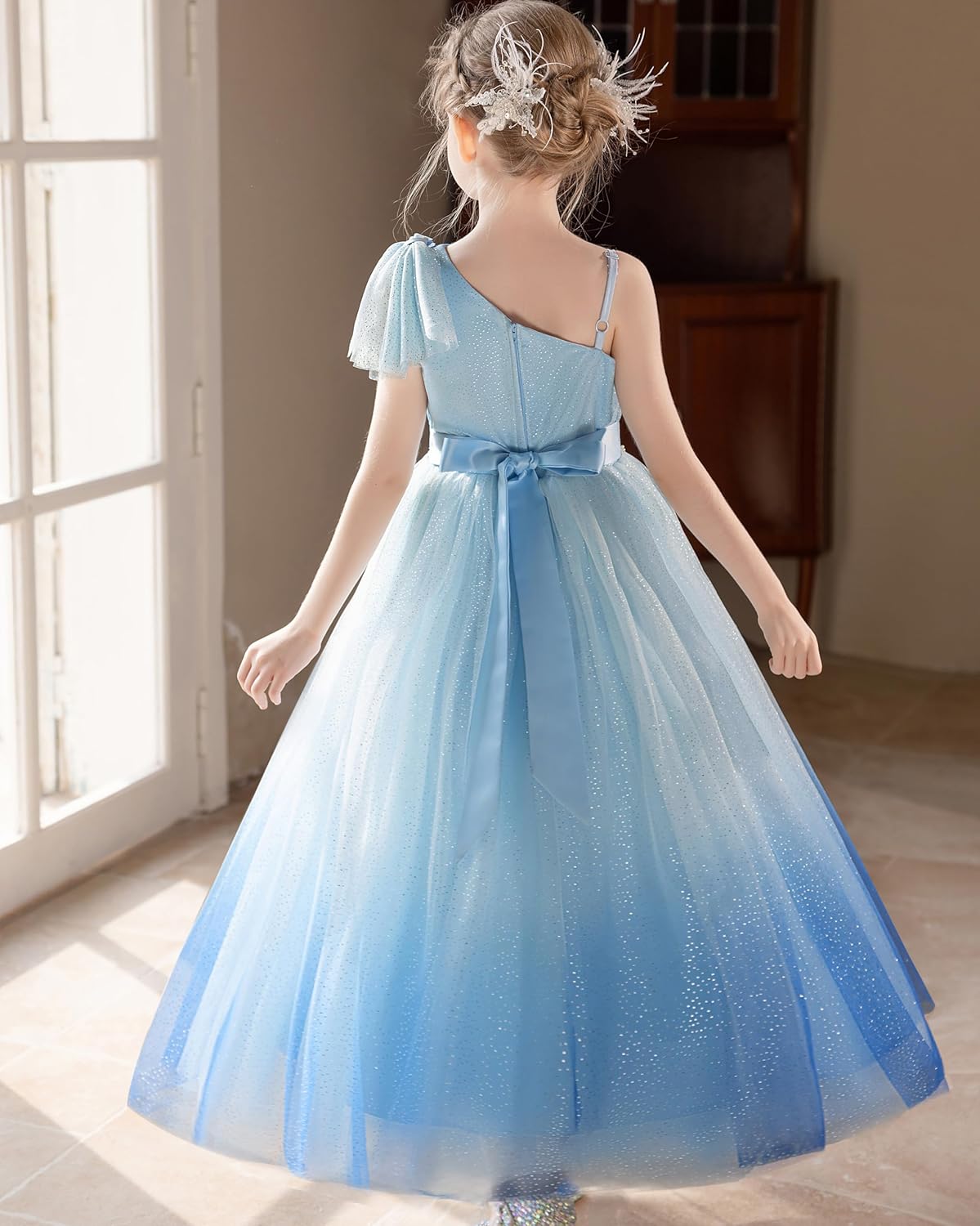 Tulle Flower Girls Dress One Shoulder Formal Princess Wedding Pageant Birthday Party Holiday Ball Gown Dresses - Image 3