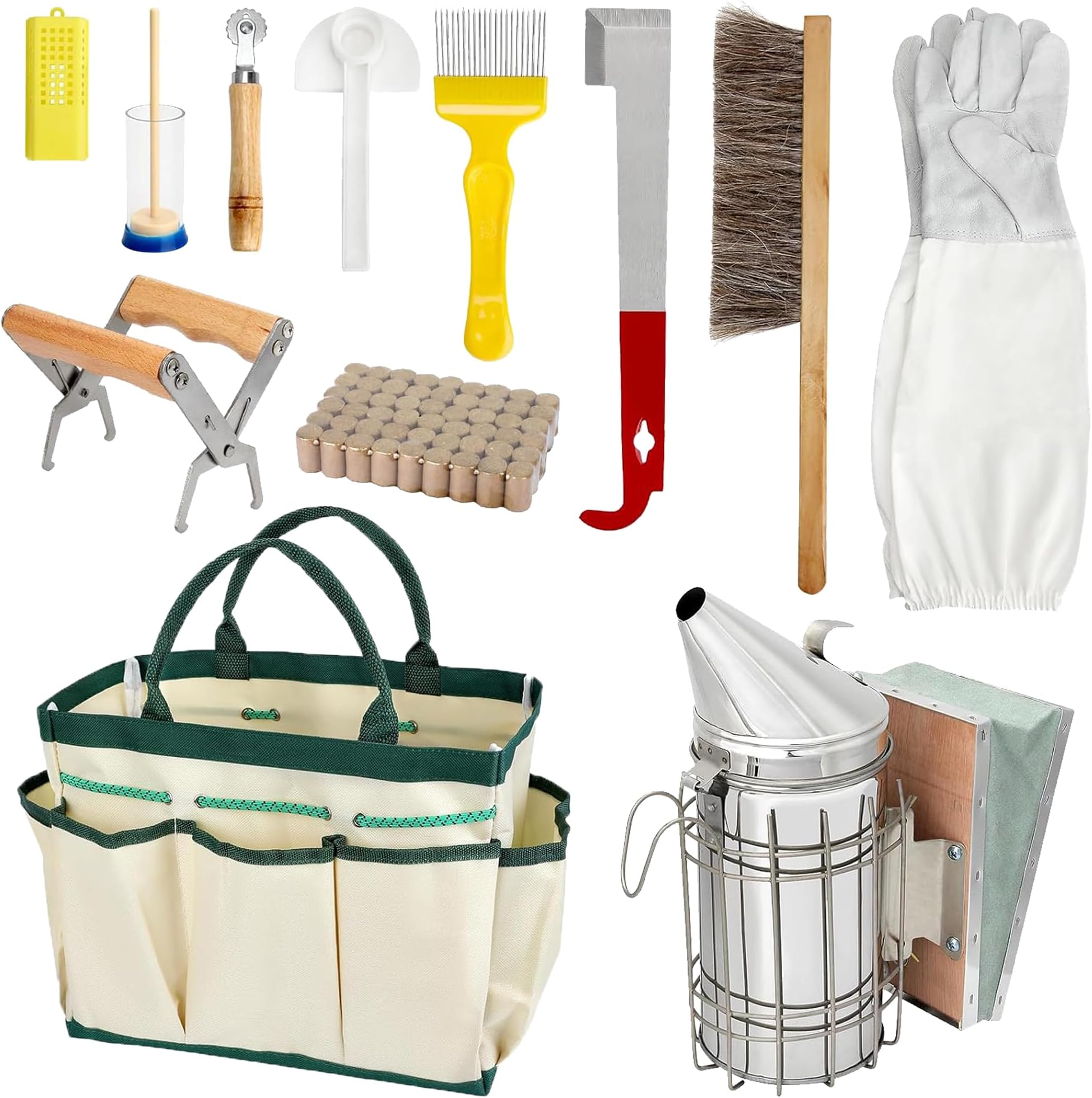 12 PCS Bee Keeping Starter Kit Beekeeping Supplies, Honey Bee Hive Tools Bee Smoker Kit, Bee Keeping Supplies-All Beekeeping Tools Bee Supplies and Equipment for Beginners & Professionals