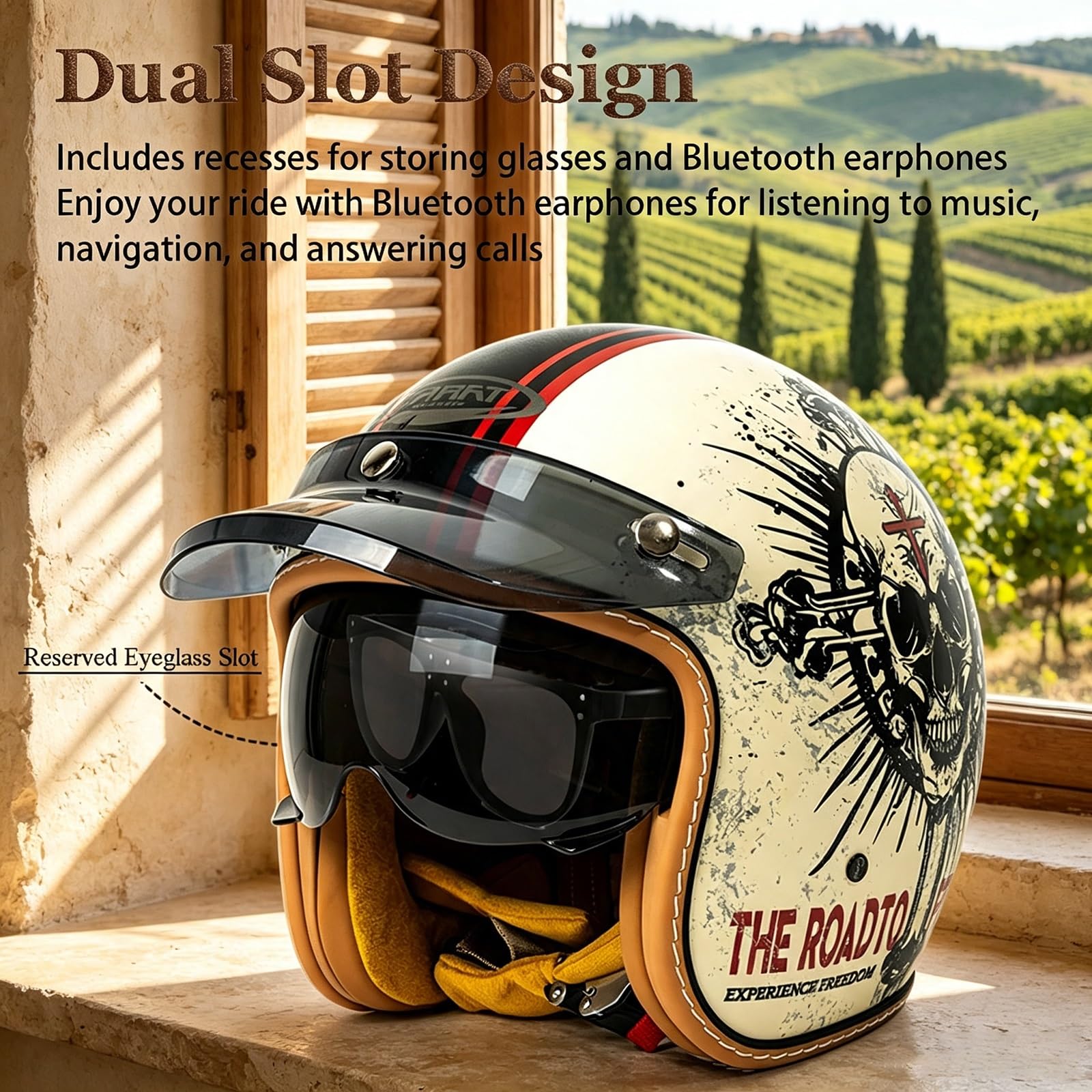 Rebel Casco Jet Moto, Casco Aperto Retrò Vintage