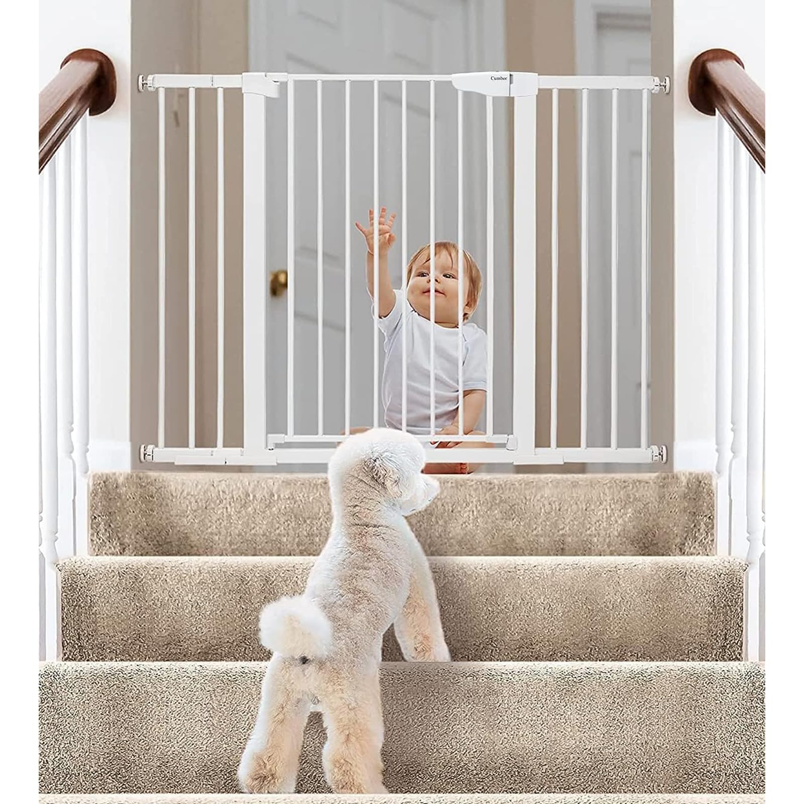 Baby Gate,Auto Close Safety Baby Gate,stairs safety gate,Safety Solution Wide Baby Gate for Stairs & Doorways,for Baby Toddlers and Pet Dogs - No Drilling Required (75-84cm wide Gate)