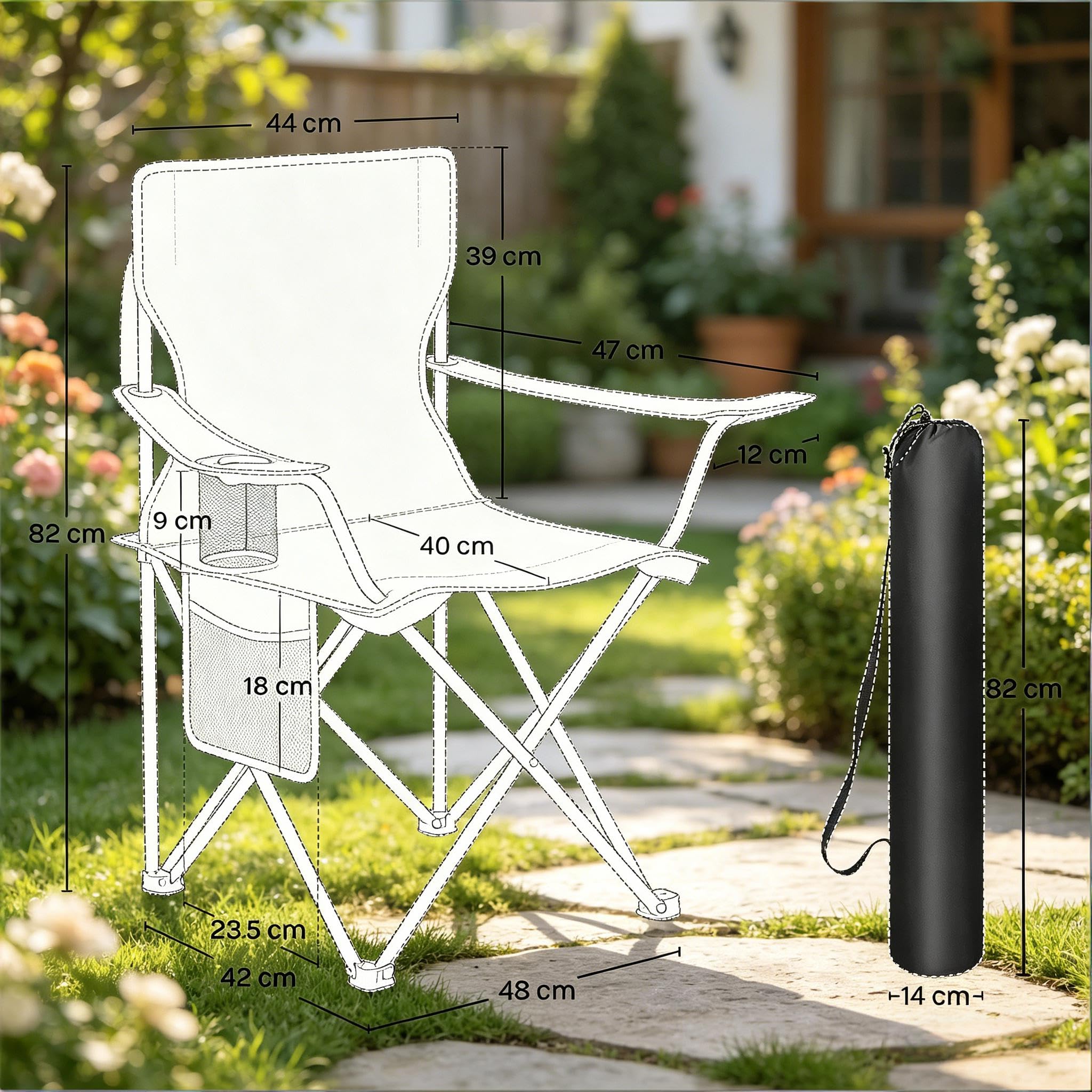Lot de 2 chaises de camping pliantes avec porte-gobelet, chaise de plage et chaise de pêche, chaise de camping d'extérieur avec cadre en métal, tissu Oxford, gris foncé