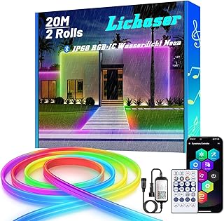 Lichaser RGB+IC Flexible Neon LED Lights, IP68 Waterproof Bluetooth Outdoor LED Strip with Smart APP and Remote Control 2….