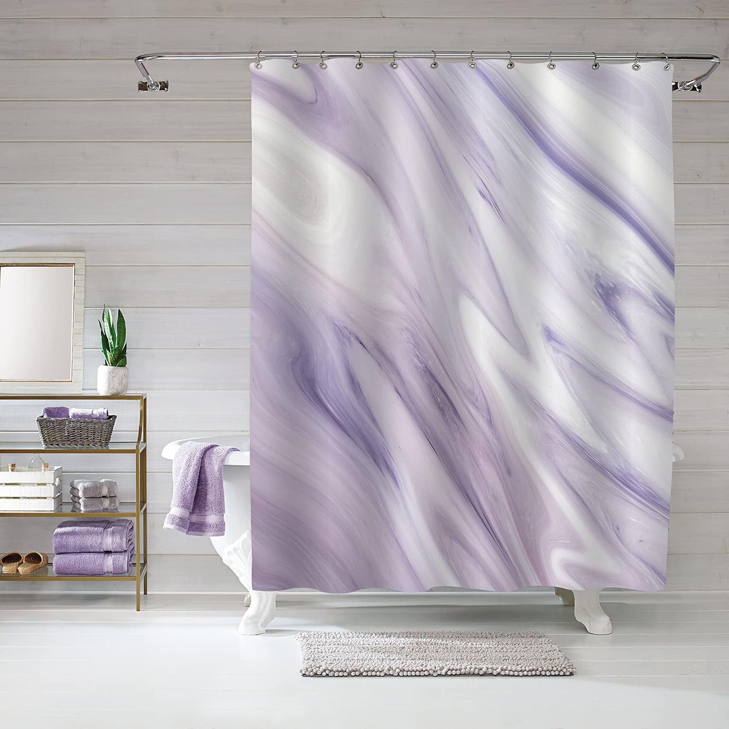 MitoVilla Purple Marble Shower Curtain Set, Abstract Fabric Curtain for Bathroom Decor, Modern Standard Curtain for Bathtub, Lavender Washable , 72 x 72