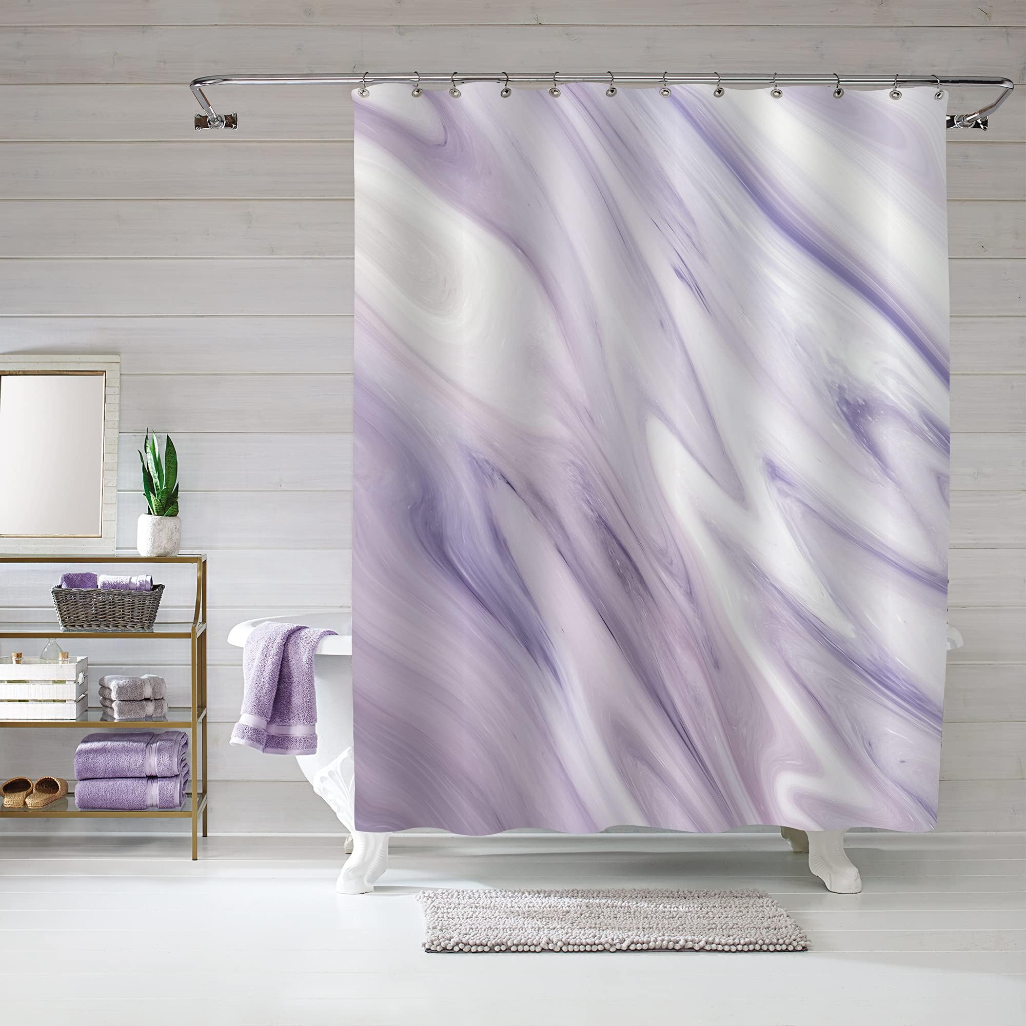 Purple Shower Curtain for Bathroom, Abstract Purple Marble Shower Curtain for Modern Bathroom Accessories Decor, Waterproof Washable Fabric Shower Curtain, Blush, White, 72" W x 72" L