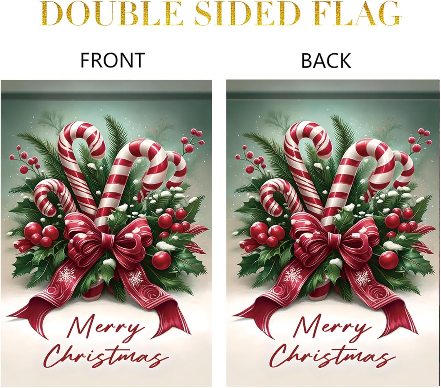 Christmas Candy Cane Garden Flag 12x18 Inch Winter Red Bow and Berries Design Outdoor Holiday Yard Banner Double Sided Winter House Flag Festive Garden Decoration Seasonal Home Decor - Image 7