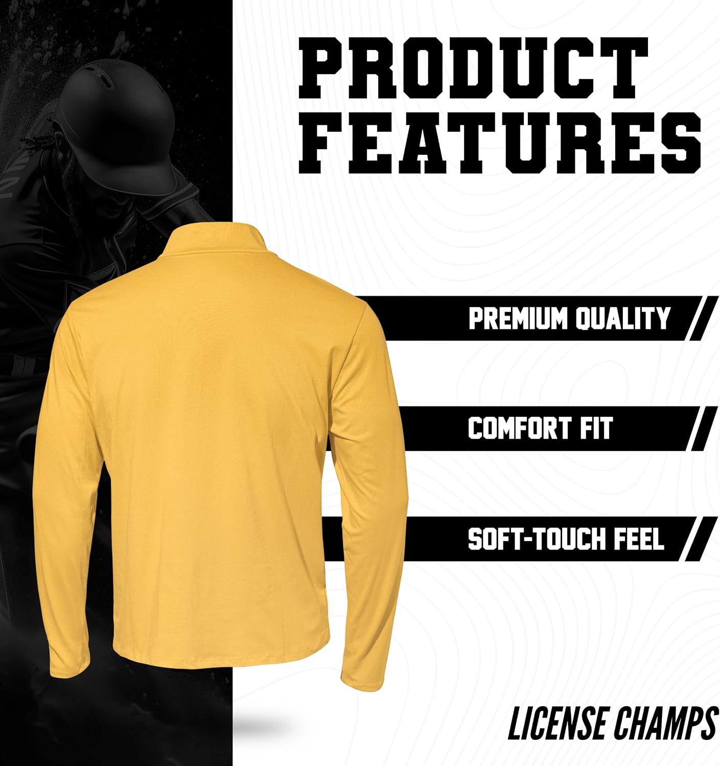 License Champs Men Quarter Zip Up Pullover | Lightweight Mock Neck Sweatshirt Casual Long Sleeve Polo Shirt