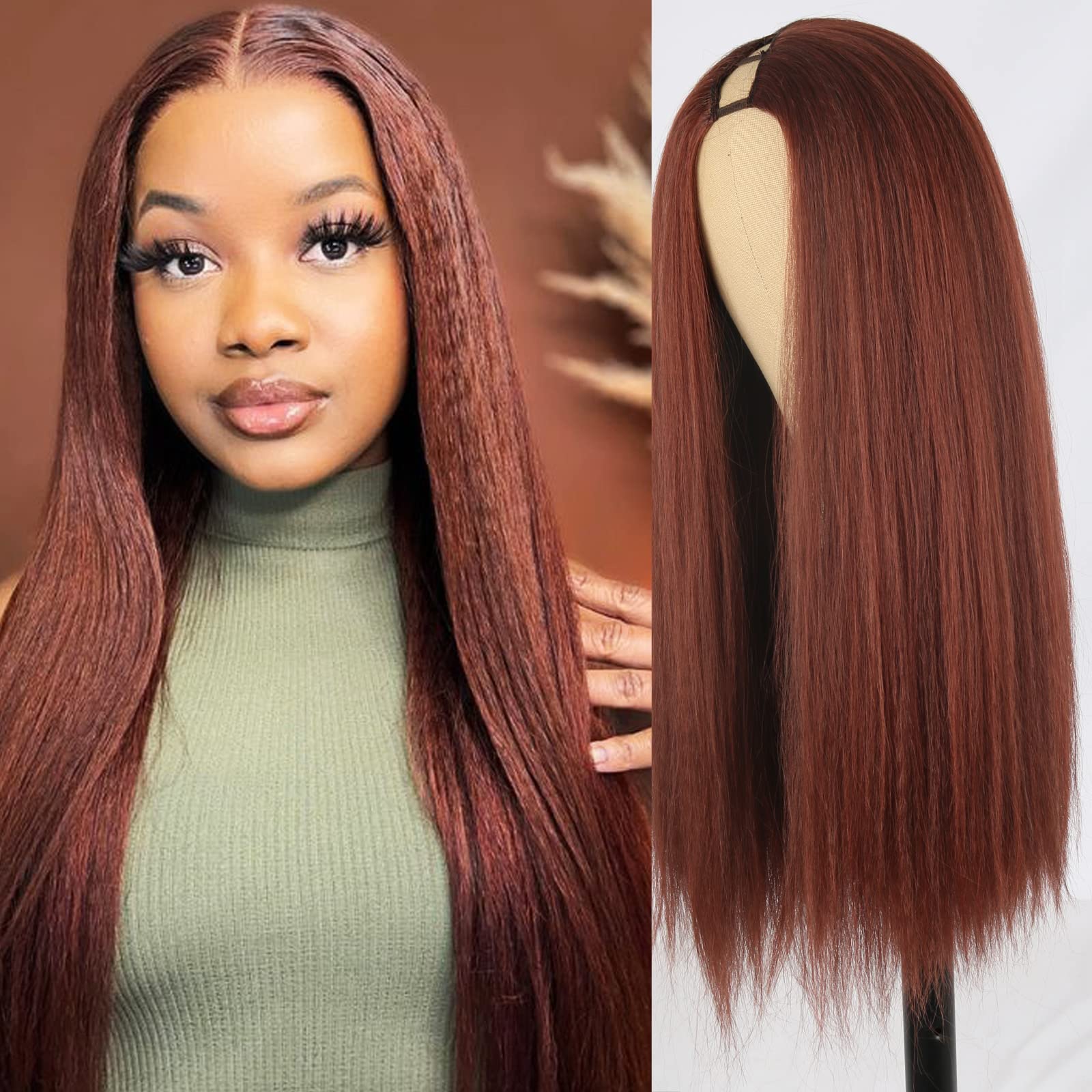 【Monday7101】NAVANA WIG ブラウン ロングストレート Amazon.com : LEOSA Reddish Brown Yaki Kinky Straight V Part Wig