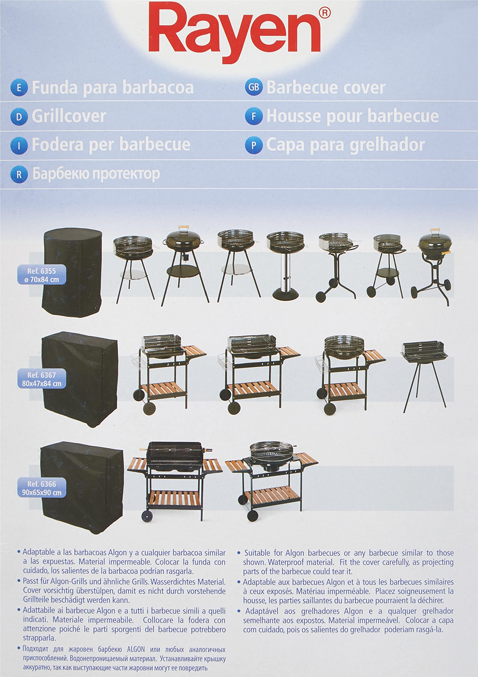 Rayen Copertura per barbecue rettangolare, impermeabile e resistente, protezione da ruggine e sporco, colore nero, dimensioni: 80 x 47 x 84 cm
