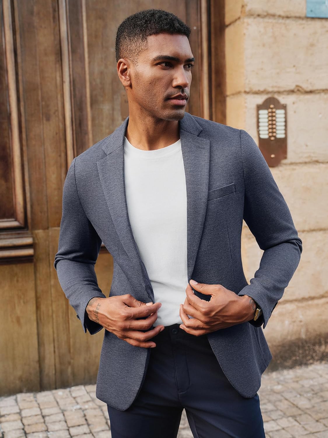 PJ PAUL JONES Men's Casual Knit Sport Coats One Button Slim Fit Blazer Notch Lapel Solid Suit Jacket with Pockets - Image 5