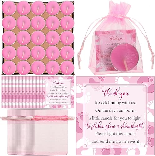 Miniatura 33 de 50 juegos de recuerdos de fiesta de baby shower, incluyendo 50 velas sin perfume para baby shower, bolsas de regalo, tarjetas para suministros