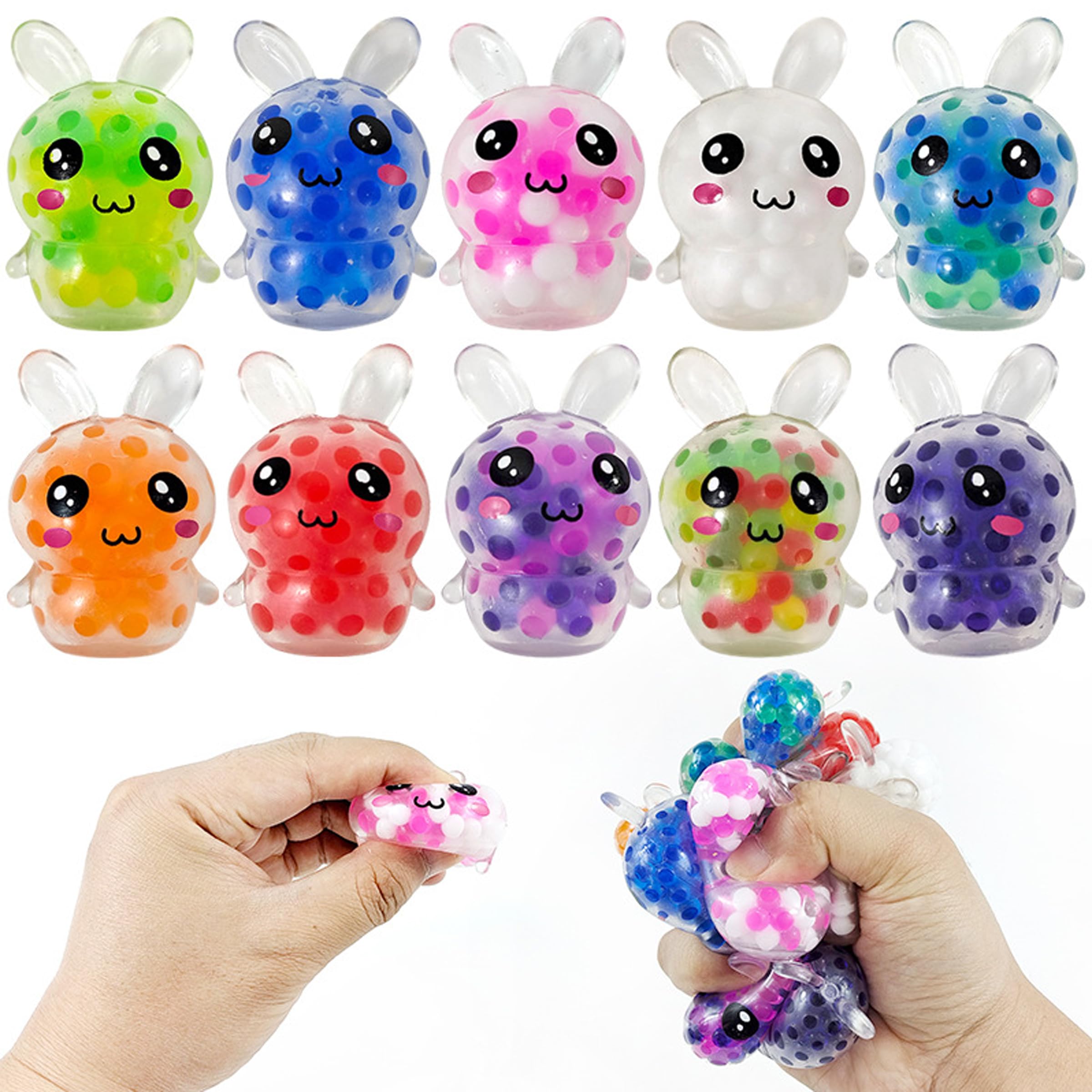 10pcs Easter Bunny Mini Squeeze Toys,Easter Basket Stuffers,Easter Egg Fillers,Squishies Stress Relief Fidget Toys for Adult Toddlers Gifts Party Favors