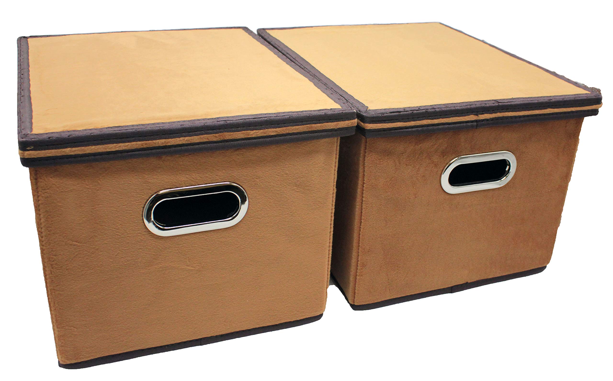 Seta Direct, Brown Velvet Fabric Foldable File Cabinet Storage Box Shelf Organizer Hanging File Folder with Lid [2 Pack, Letter/Legal Size]