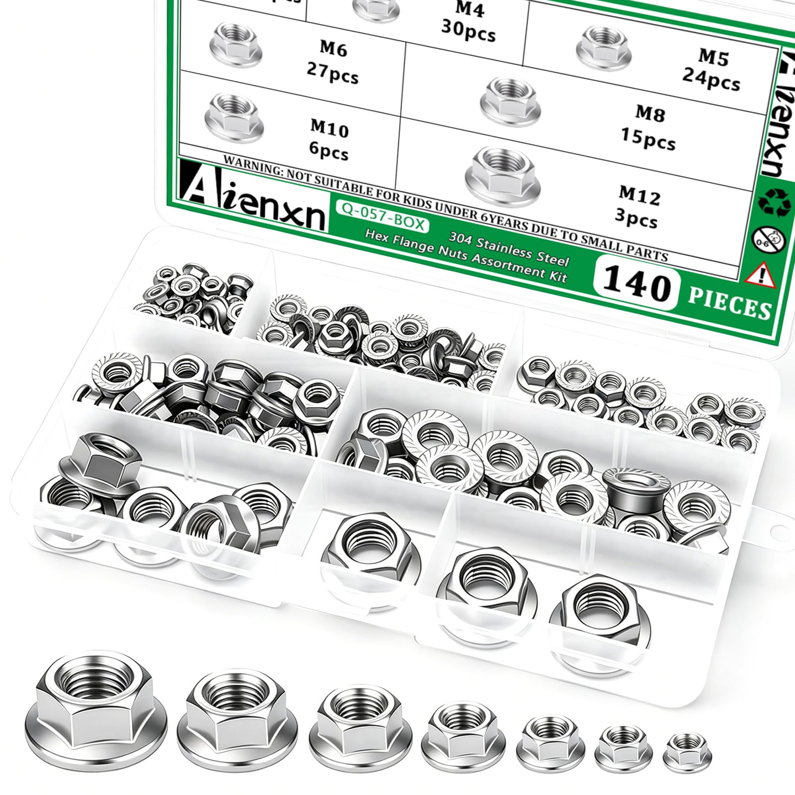 Stainless Steel Flange Nuts - 140 Piece Set -1